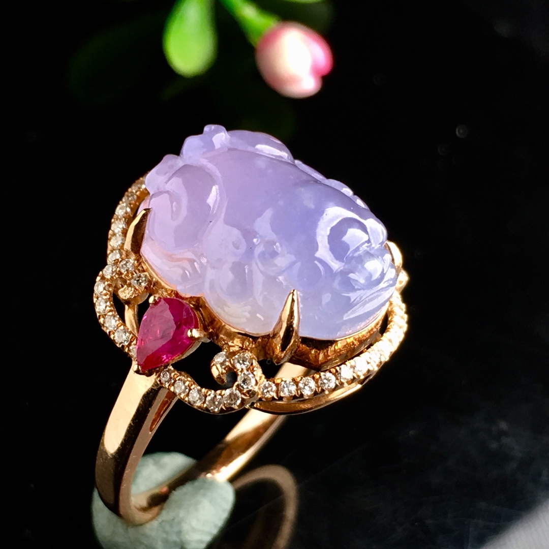 冰紫貔貅戒指种老饱满戒指内圈17裸石尺寸15127