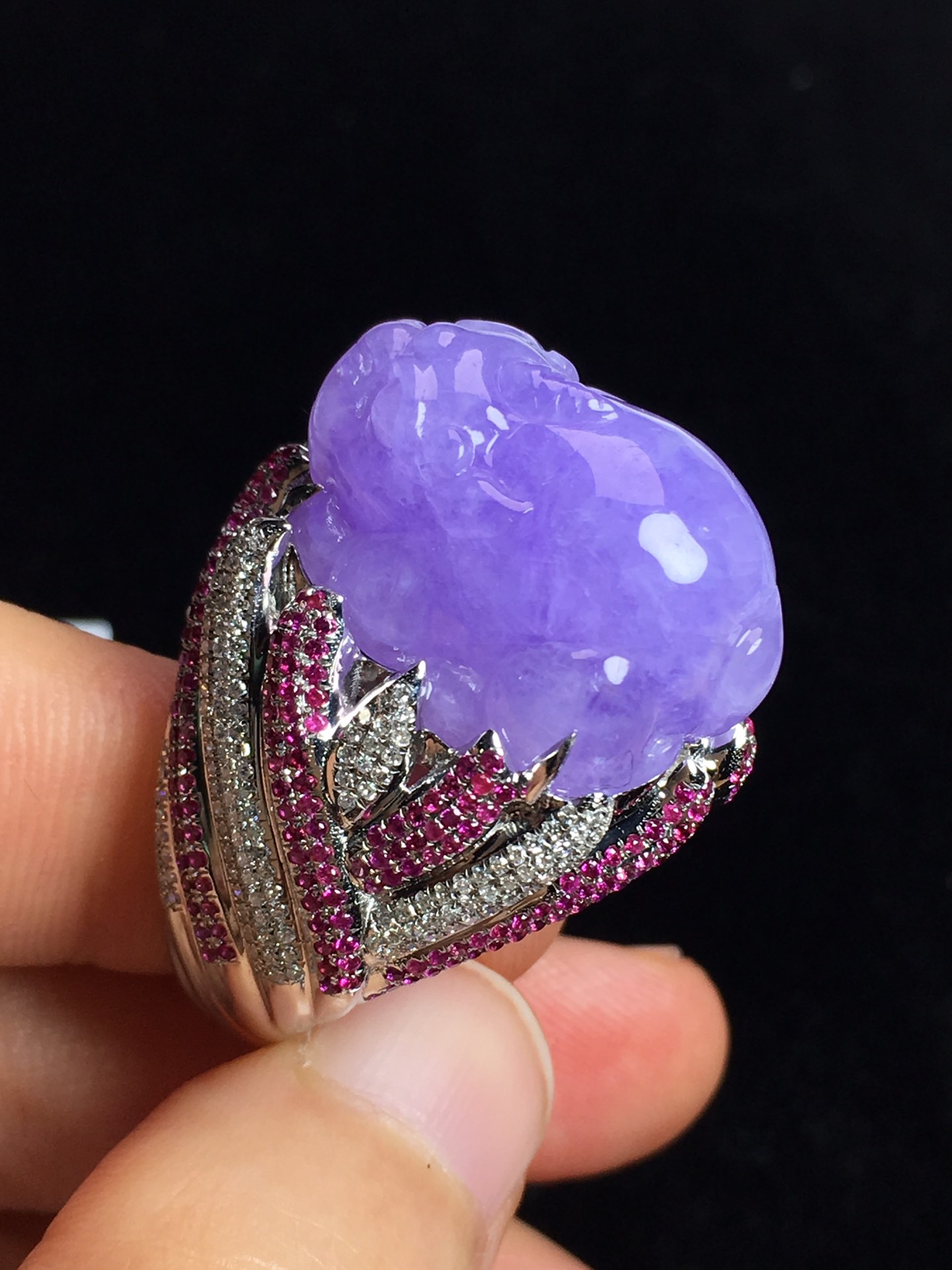 冰紫貔貅戒指，裸石尺寸:21.1/16.5/8.9